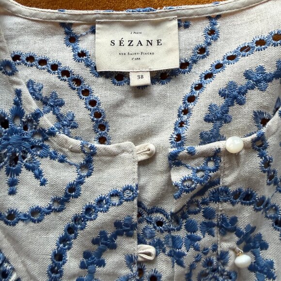 Sezane South Blouse Ecru Bleu - Size 38 - Picture 6 of 7